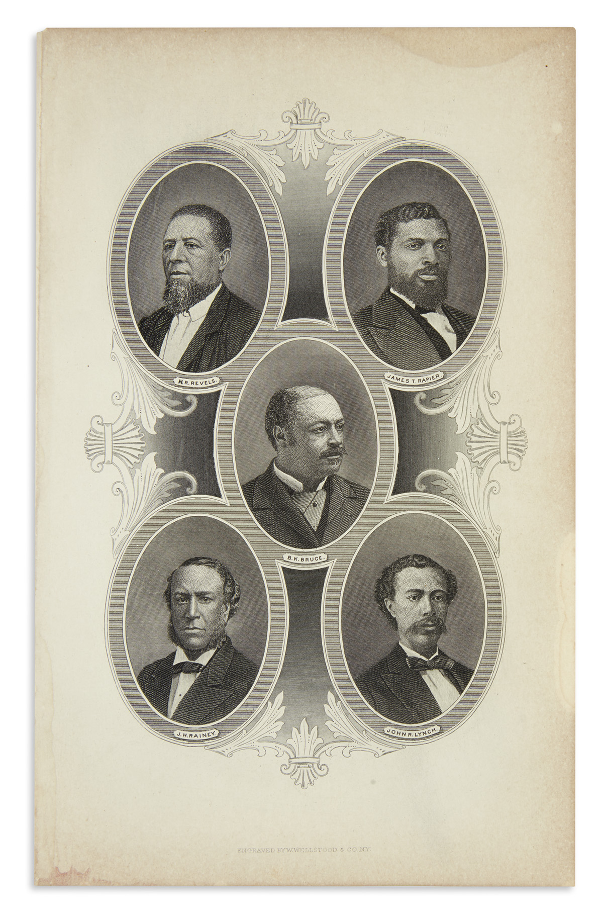 (RECONSTRUCTION.) [Wellstood, William, engraver]. Engraved portrait of African-American members of Reconstruction Congresses.